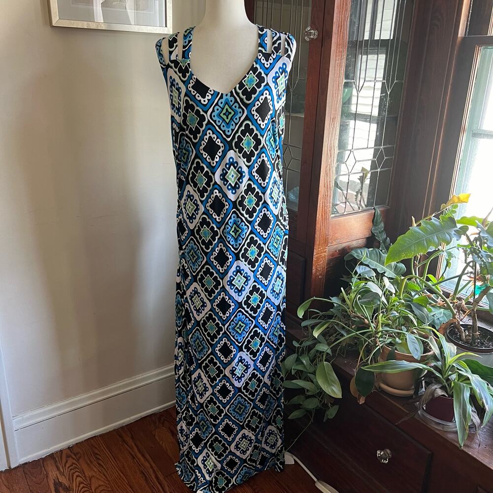 INC International Concept  Blue-Green Strappy Maxi Bodycon Dress Size XL Boho